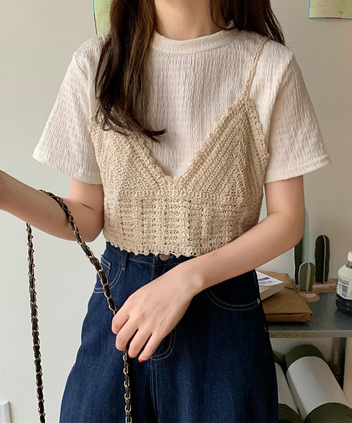 Girly Doll(ガーリードール)の「しわ加工Tシャツ&ニットビスチェ 2点セット(Tシャツ/カットソー・レディース・オレンジ/グリーン/ライトブルー/アイボリー・FREE)」の22枚目の写真