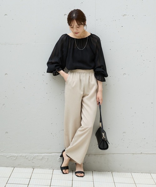 Andemiu（アンデミュウ）の「【WEB限定/美シルエット】リネンライクイージーパンツ573034（その他パンツ・レディース・チャコールグレー/ブラック/ブラウン/ベージュ・FREE）」の6枚目の写真