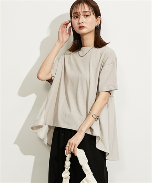 nissen（ニッセン）の「異素材切替フレアプルオーバー（Tシャツ/カットソー・レディース・ベージュ/ブラック/グレー/オフホワイト・M/L）」の4枚目の写真