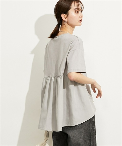 nissen（ニッセン）の「異素材切替フレアプルオーバー（Tシャツ/カットソー・レディース・ベージュ/ブラック/グレー/オフホワイト・M/L）」の3枚目の写真