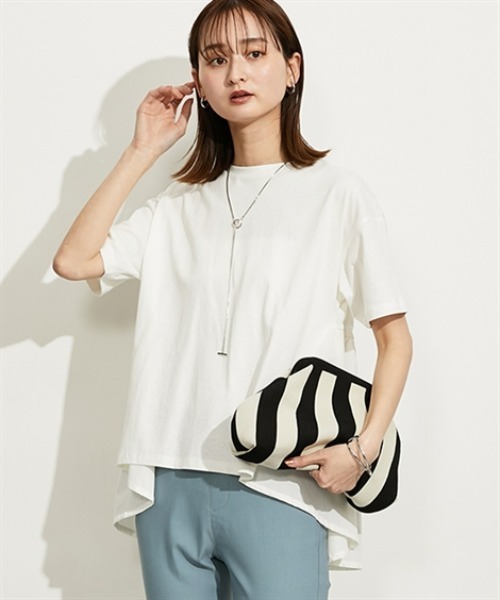 nissen（ニッセン）の「異素材切替フレアプルオーバー（Tシャツ/カットソー・レディース・ベージュ/ブラック/グレー/オフホワイト・M/L）」の5枚目の写真