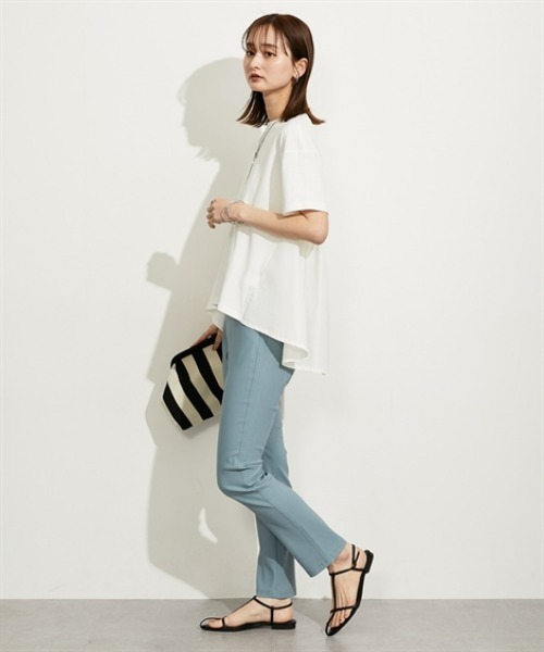 nissen（ニッセン）の「異素材切替フレアプルオーバー（Tシャツ/カットソー・レディース・ベージュ/ブラック/グレー/オフホワイト・M/L）」の6枚目の写真