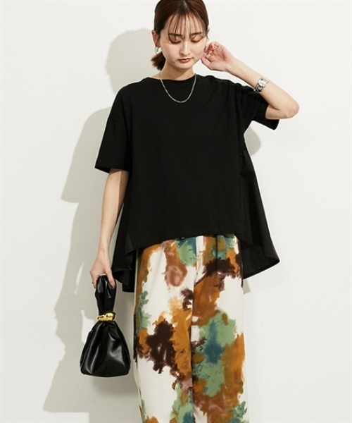 nissen（ニッセン）の「異素材切替フレアプルオーバー（Tシャツ/カットソー・レディース・ベージュ/ブラック/グレー/オフホワイト・M/L）」の9枚目の写真