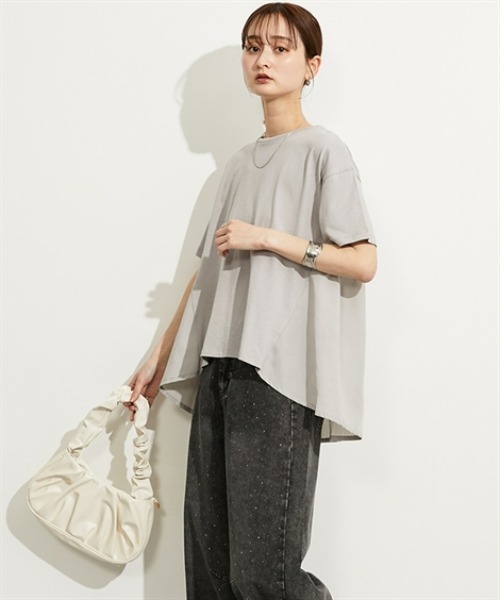 nissen（ニッセン）の「異素材切替フレアプルオーバー（Tシャツ/カットソー・レディース・ベージュ/ブラック/グレー/オフホワイト・M/L）」の14枚目の写真