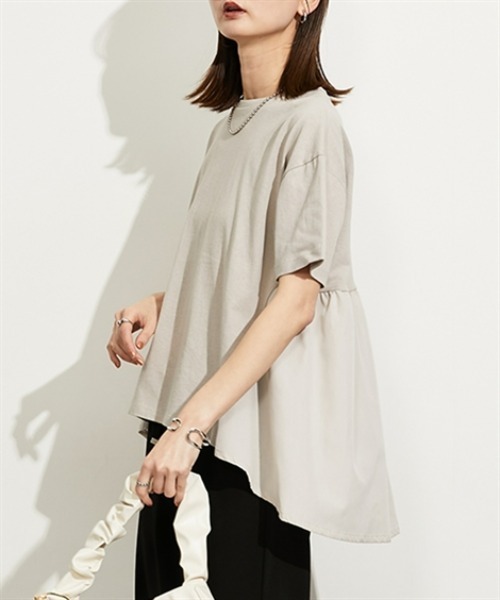 nissen（ニッセン）の「異素材切替フレアプルオーバー（Tシャツ/カットソー・レディース・ベージュ/ブラック/グレー/オフホワイト・M/L）」の15枚目の写真