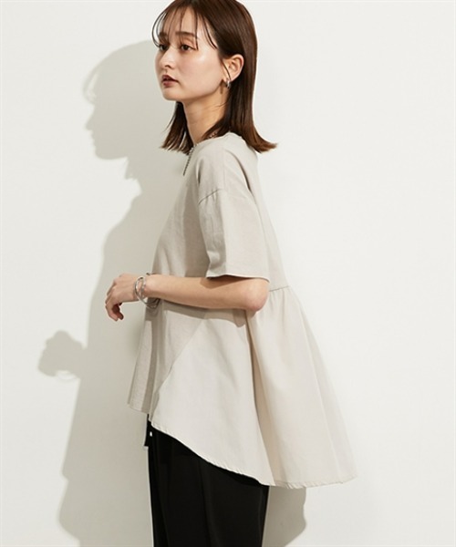 nissen（ニッセン）の「異素材切替フレアプルオーバー（Tシャツ/カットソー・レディース・ベージュ/ブラック/グレー/オフホワイト・M/L）」の16枚目の写真