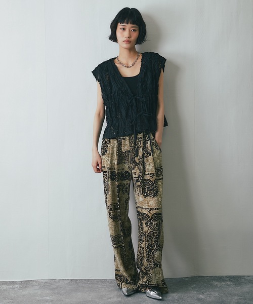 MISS JUNE 刺繍入りファーベスト Liberty Print Shirring Sleeveless Dress | Pasand by ne