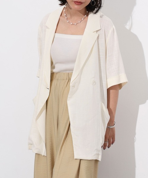 Floran(フローラン)の「ライトフレンチリネンハーフスリーブジャケット(テーラードジャケット・レディース・ベージュ/ブラック/オフホワイト・FREE)」の1枚目の写真