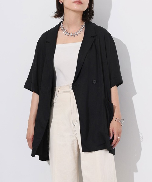 Floran(フローラン)の「ライトフレンチリネンハーフスリーブジャケット(テーラードジャケット・レディース・ベージュ/ブラック/オフホワイト・FREE)」の3枚目の写真