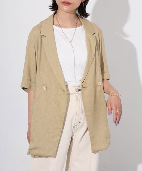 Floran(フローラン)の「ライトフレンチリネンハーフスリーブジャケット(テーラードジャケット・レディース・ベージュ/ブラック/オフホワイト・FREE)」の13枚目の写真