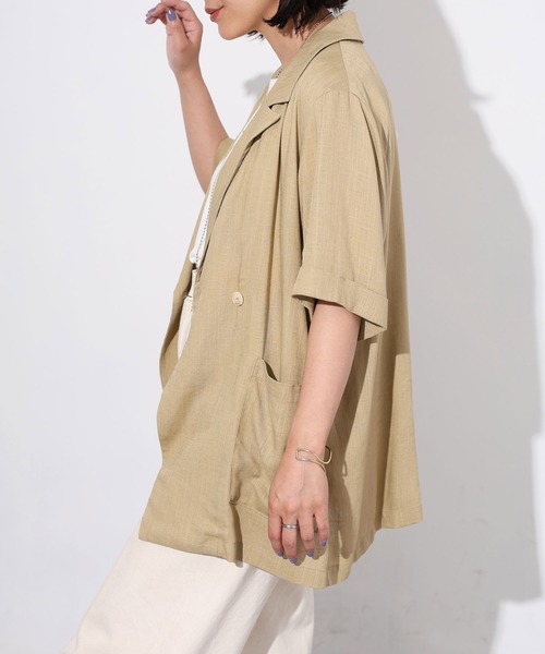 Floran(フローラン)の「ライトフレンチリネンハーフスリーブジャケット(テーラードジャケット・レディース・ベージュ/ブラック/オフホワイト・FREE)」の14枚目の写真