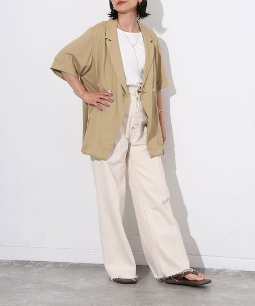 Floran(フローラン)の「ライトフレンチリネンハーフスリーブジャケット(テーラードジャケット・レディース・ベージュ/ブラック/オフホワイト・FREE)」の22枚目の写真