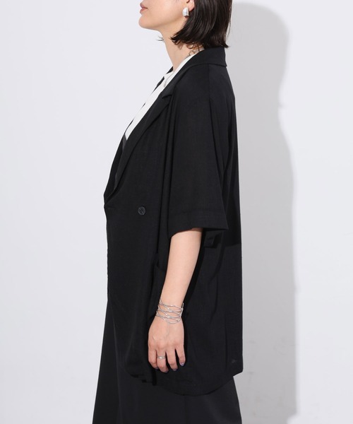 Floran(フローラン)の「ライトフレンチリネンハーフスリーブジャケット(テーラードジャケット・レディース・ベージュ/ブラック/オフホワイト・FREE)」の10枚目の写真