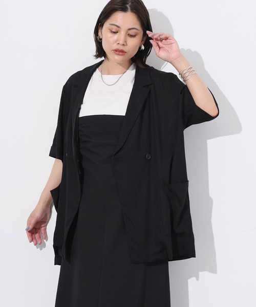 Floran(フローラン)の「ライトフレンチリネンハーフスリーブジャケット(テーラードジャケット・レディース・ベージュ/ブラック/オフホワイト・FREE)」の9枚目の写真