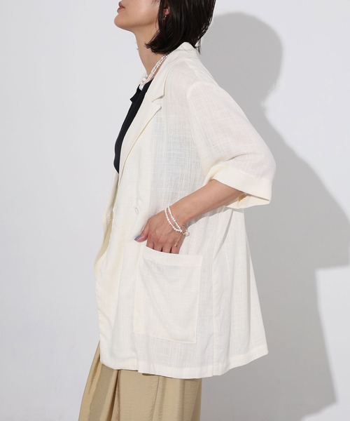 Floran(フローラン)の「ライトフレンチリネンハーフスリーブジャケット(テーラードジャケット・レディース・ベージュ/ブラック/オフホワイト・FREE)」の6枚目の写真