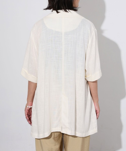 Floran(フローラン)の「ライトフレンチリネンハーフスリーブジャケット(テーラードジャケット・レディース・ベージュ/ブラック/オフホワイト・FREE)」の7枚目の写真