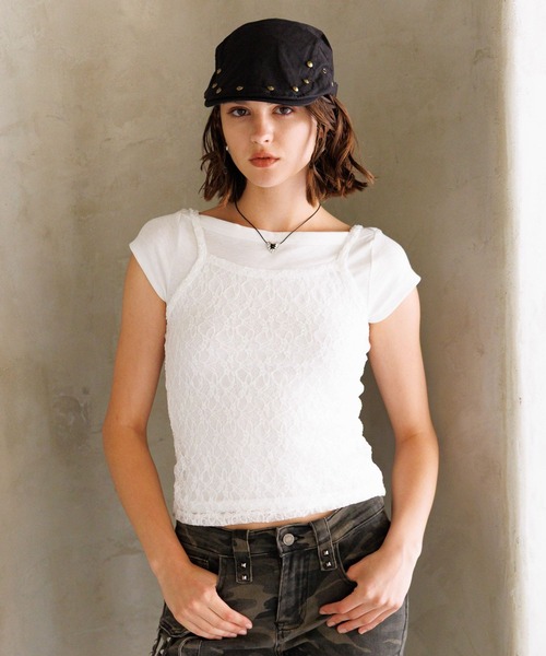 FOREVER 21（フォーエバー トゥエンティーワン）の「【2025SS】レースレイヤードキャミ（キャミソール・レディース・ブラック/ピンク/オフホワイト・FREE）」の2枚目の写真