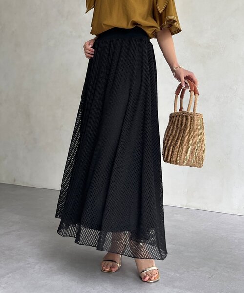 Chez toi（シェトワ）の「メッシュフレアスカート（スカート・レディース・ベージュ/ブラック・FREE）」の3枚目の写真