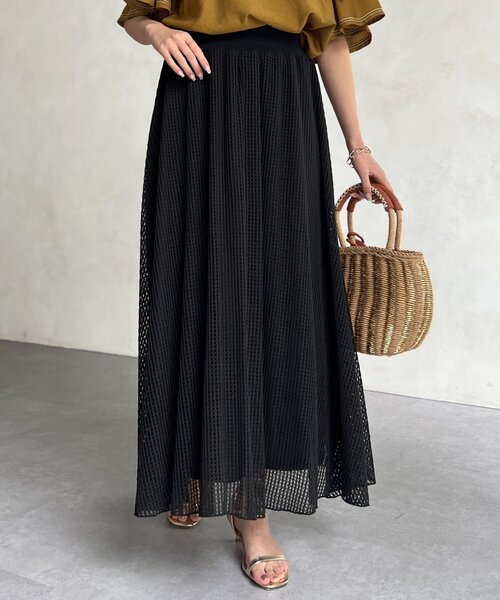 Chez toi（シェトワ）の「メッシュフレアスカート（スカート・レディース・ベージュ/ブラック・FREE）」の4枚目の写真