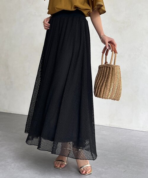 Chez toi（シェトワ）の「メッシュフレアスカート（スカート・レディース・ベージュ/ブラック・FREE）」の5枚目の写真