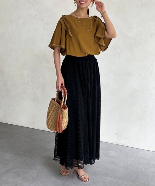 Chez toi（シェトワ）の「メッシュフレアスカート（スカート・レディース・ベージュ/ブラック・FREE）」の8枚目の写真