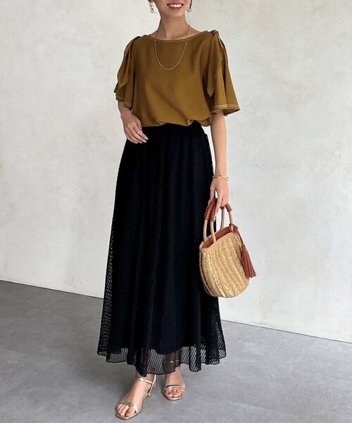 Chez toi（シェトワ）の「メッシュフレアスカート（スカート・レディース・ベージュ/ブラック・FREE）」の9枚目の写真