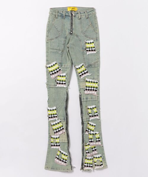 GUAPI/グアピ/Slime Green Knit Patches Denim（デニムパンツ