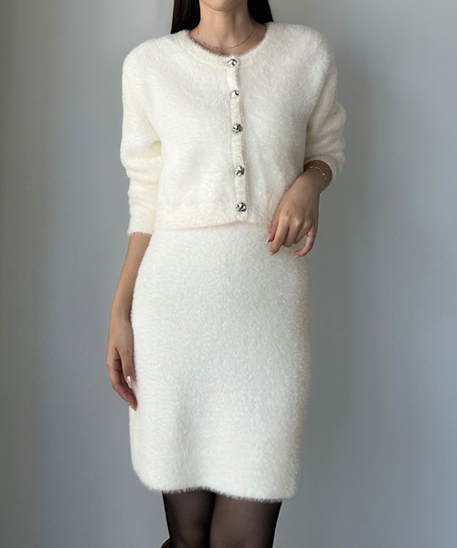 セール】ニュアンスボタンクルーネックニットカーディガン＋ミニ