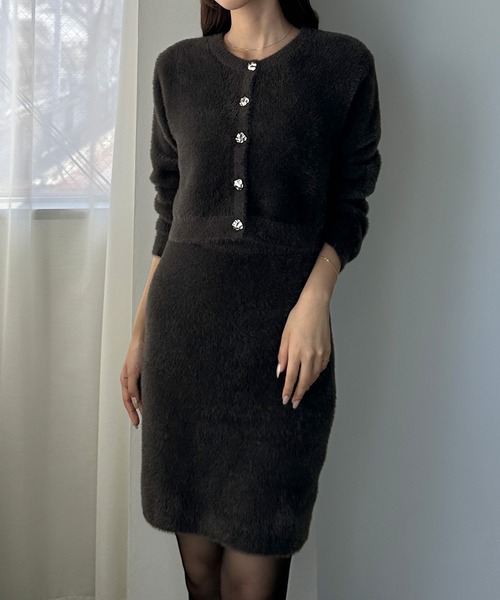 セール】ニュアンスボタンクルーネックニットカーディガン＋ミニ