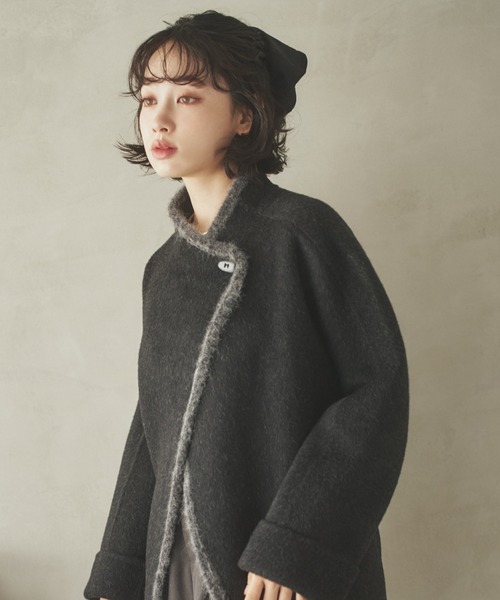 LAULEN(ローレン)の「cashmere stand collar toggle coat /カシミアスタンドカラートグルミディコート(ステンカラーコート・レディース・アイボリー/チャコールグレー/ブラウン・FREE)」の2枚目の写真