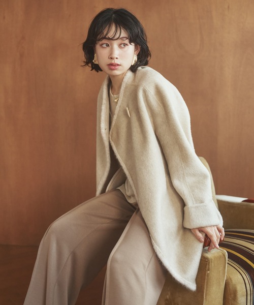 LAULEN(ローレン)の「cashmere stand collar toggle coat /カシミアスタンドカラートグルミディコート(ステンカラーコート・レディース・アイボリー/チャコールグレー/ブラウン・FREE)」の16枚目の写真