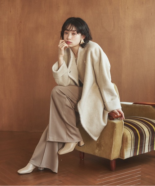 LAULEN(ローレン)の「cashmere stand collar toggle coat /カシミアスタンドカラートグルミディコート(ステンカラーコート・レディース・アイボリー/チャコールグレー/ブラウン・FREE)」の19枚目の写真