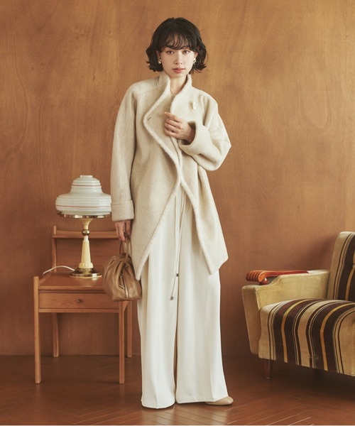 LAULEN(ローレン)の「cashmere stand collar toggle coat /カシミアスタンドカラートグルミディコート(ステンカラーコート・レディース・アイボリー/チャコールグレー/ブラウン・FREE)」の21枚目の写真