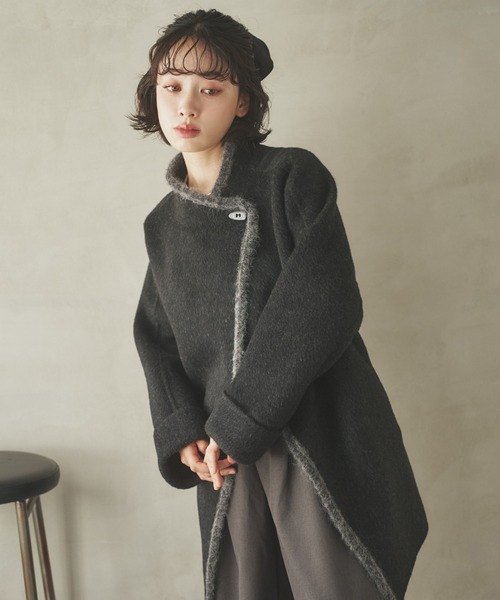 LAULEN(ローレン)の「cashmere stand collar toggle coat /カシミアスタンドカラートグルミディコート(ステンカラーコート・レディース・アイボリー/チャコールグレー/ブラウン・FREE)」の8枚目の写真