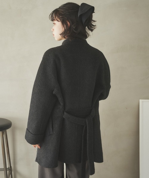 LAULEN(ローレン)の「cashmere stand collar toggle coat /カシミアスタンドカラートグルミディコート(ステンカラーコート・レディース・アイボリー/チャコールグレー/ブラウン・FREE)」の9枚目の写真