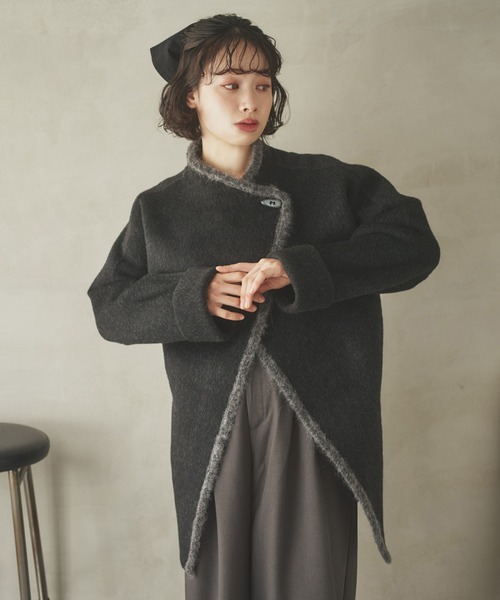 LAULEN(ローレン)の「cashmere stand collar toggle coat /カシミアスタンドカラートグルミディコート(ステンカラーコート・レディース・アイボリー/チャコールグレー/ブラウン・FREE)」の10枚目の写真