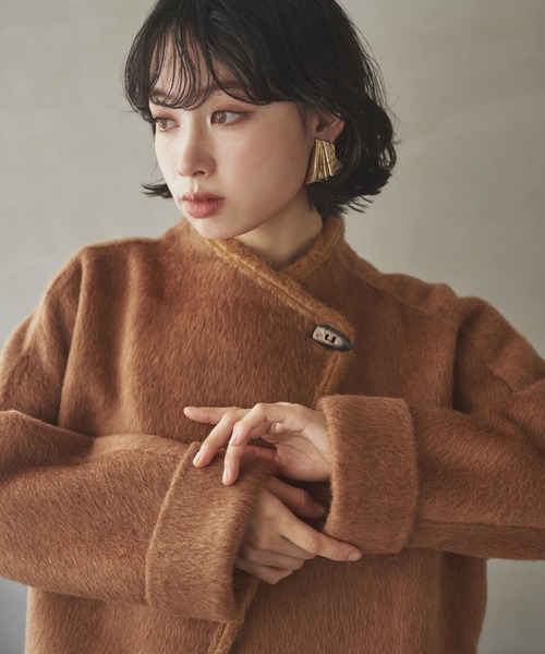 LAULEN(ローレン)の「cashmere stand collar toggle coat /カシミアスタンドカラートグルミディコート(ステンカラーコート・レディース・アイボリー/チャコールグレー/ブラウン・FREE)」の13枚目の写真