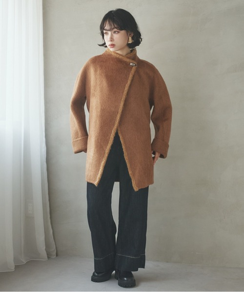LAULEN(ローレン)の「cashmere stand collar toggle coat /カシミアスタンドカラートグルミディコート(ステンカラーコート・レディース・アイボリー/チャコールグレー/ブラウン・FREE)」の5枚目の写真
