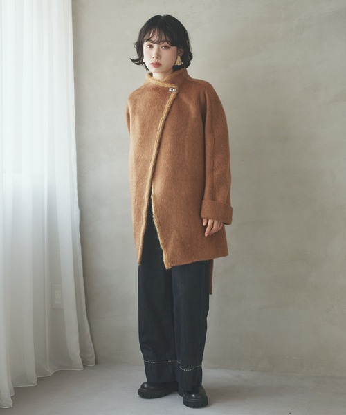 LAULEN(ローレン)の「cashmere stand collar toggle coat /カシミアスタンドカラートグルミディコート(ステンカラーコート・レディース・アイボリー/チャコールグレー/ブラウン・FREE)」の7枚目の写真