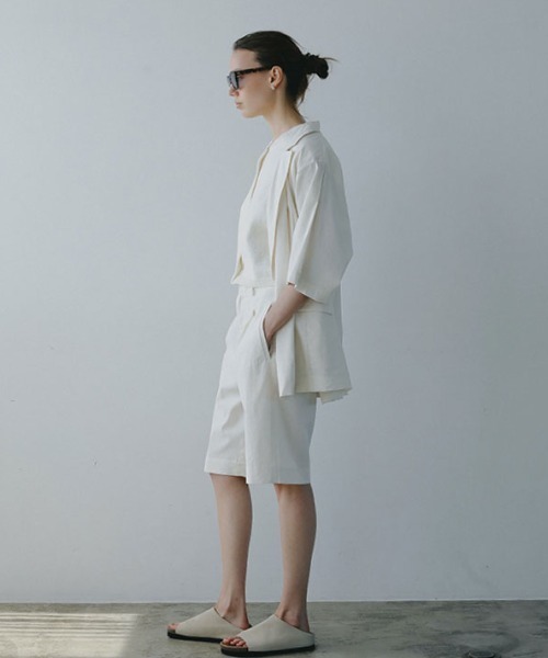 ETRE TOKYO（エトレトウキョウ）の「コットンリネンハーフスリーブジャケット（テーラードジャケット・レディース・ホワイト/ネイビー・M/S）」の9枚目の写真