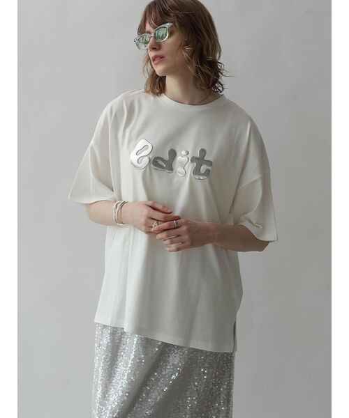 :ETHROF(イーサオブ)の「3D METAL LOGO T-SHIRT(Tシャツ/カットソー・レディース・ダークブルー/ブラック/オフホワイト・FREE)」の1枚目の写真
