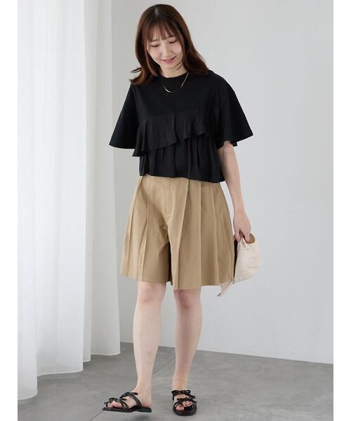 Te chichi TERRASSE（テチチテラス）の「チノキュロットプリーツショートパンツ（その他パンツ・レディース・ネイビー/ベージュ・F）」の3枚目の写真