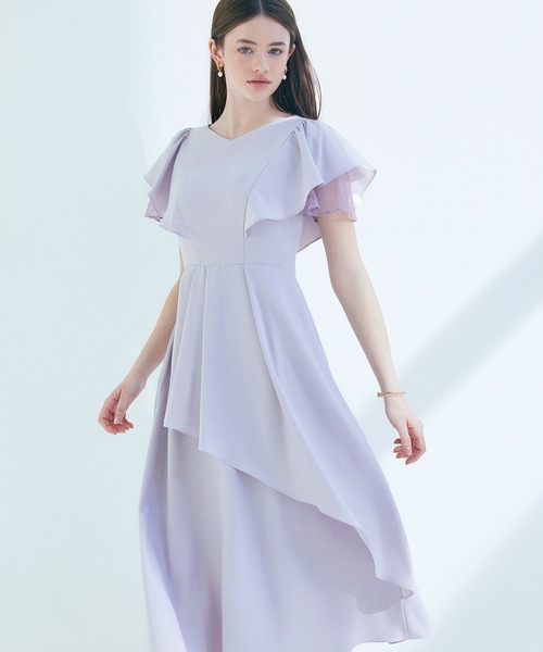 AIMER(エメ)の「レースレイヤードスリーブラッフルフレアパーティードレス 結婚式 お呼ばれ ドレス 20代 30代 40代(ドレス・レディース・ネイビー/ブラウン/スモーキーグリーン系/ラベンダー・LARGE/MEDIUM)」の15枚目の写真