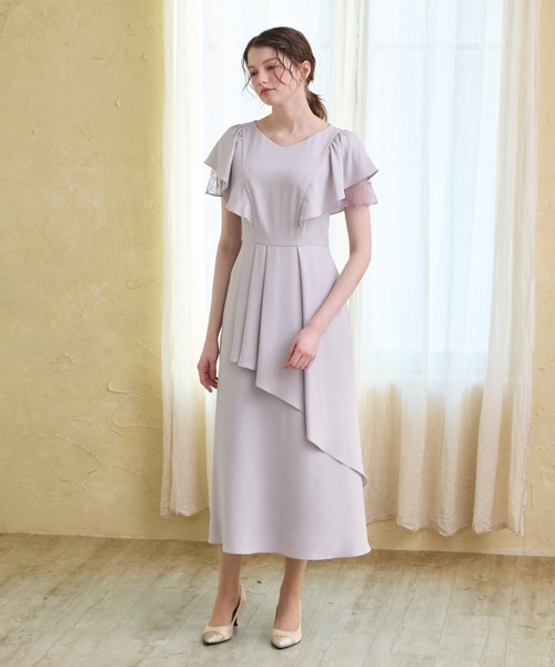 AIMER(エメ)の「レースレイヤードスリーブラッフルフレアパーティードレス 結婚式 お呼ばれ ドレス 20代 30代 40代(ドレス・レディース・ネイビー/ブラウン/スモーキーグリーン系/ラベンダー・LARGE/MEDIUM)」の16枚目の写真