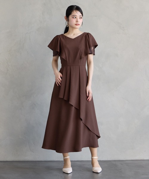 AIMER(エメ)の「レースレイヤードスリーブラッフルフレアパーティードレス 結婚式 お呼ばれ ドレス 20代 30代 40代(ドレス・レディース・ネイビー/ブラウン/スモーキーグリーン系/ラベンダー・LARGE/MEDIUM)」の20枚目の写真