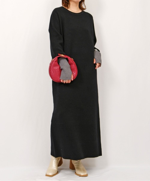 palm RICHE（ポームリシュ）の「ミラノリブ編みケープアンサンブルワンピース（ワンピース・レディース・ブラック/ベージュ・M）」の6枚目の写真