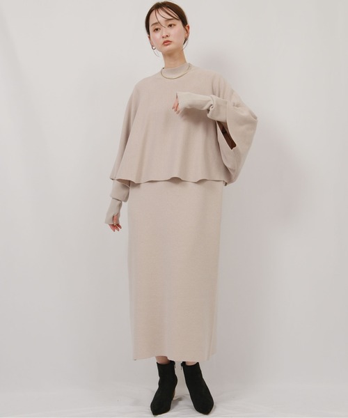 palm RICHE（ポームリシュ）の「ミラノリブ編みケープアンサンブルワンピース（ワンピース・レディース・ブラック/ベージュ・M）」の20枚目の写真