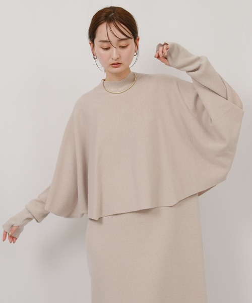 palm RICHE（ポームリシュ）の「ミラノリブ編みケープアンサンブルワンピース（ワンピース・レディース・ブラック/ベージュ・M）」の21枚目の写真