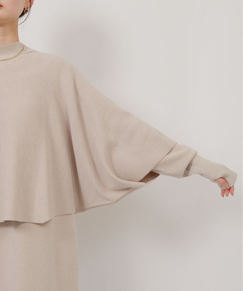 palm RICHE（ポームリシュ）の「ミラノリブ編みケープアンサンブルワンピース（ワンピース・レディース・ブラック/ベージュ・M）」の11枚目の写真