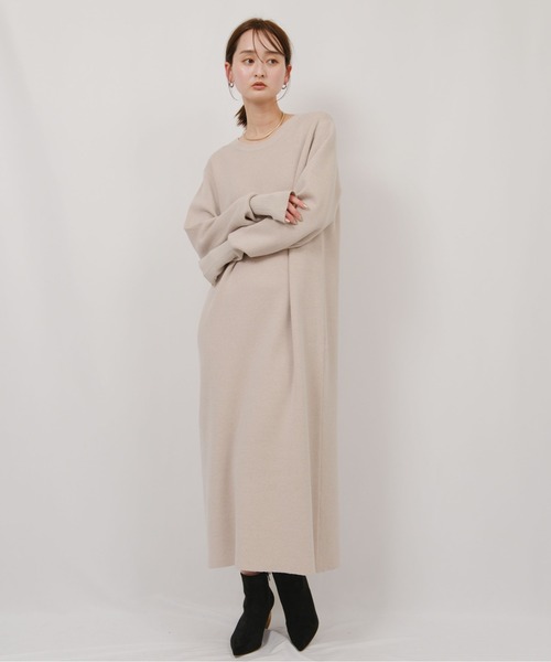 palm RICHE（ポームリシュ）の「ミラノリブ編みケープアンサンブルワンピース（ワンピース・レディース・ブラック/ベージュ・M）」の9枚目の写真